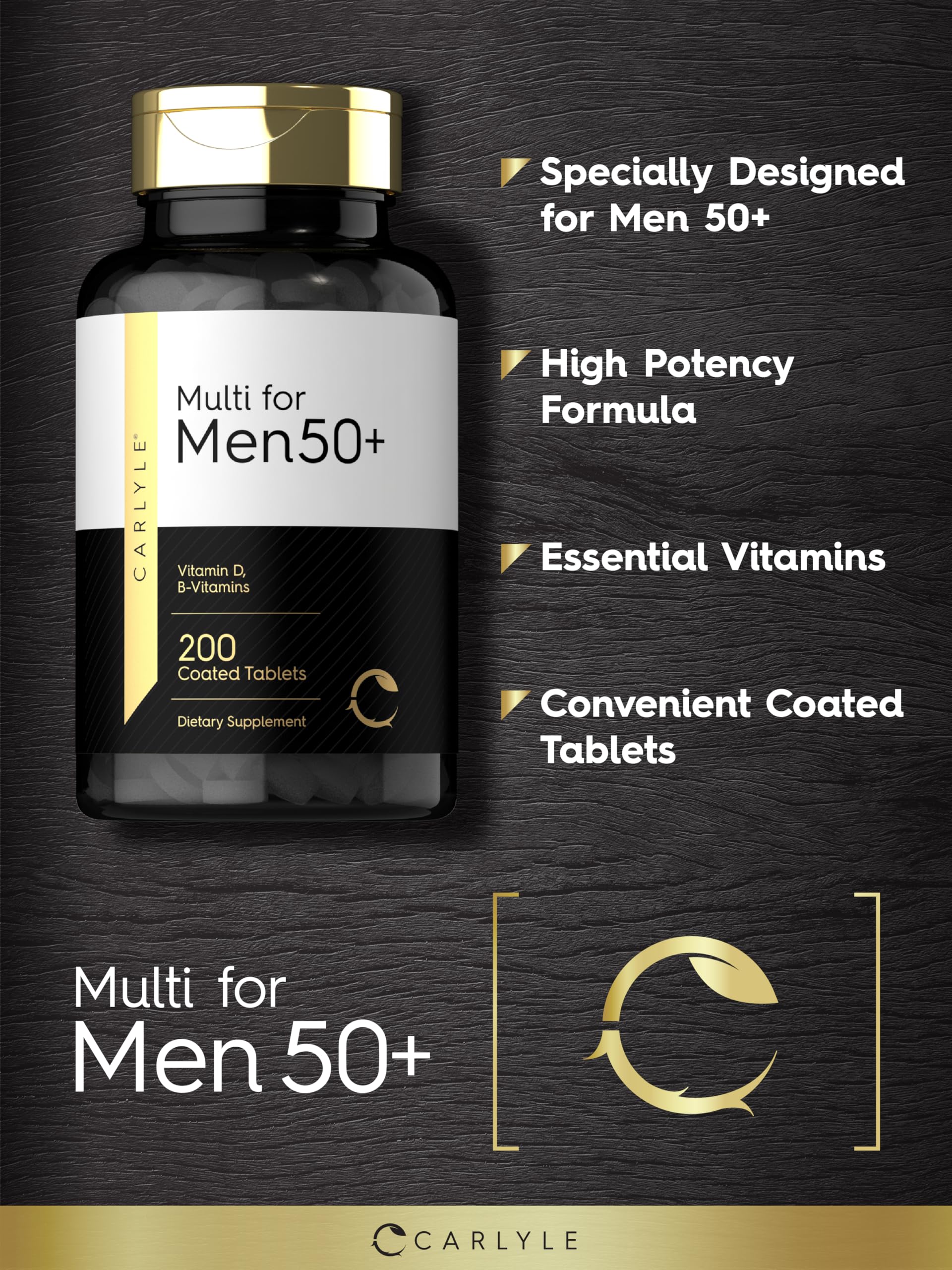 Carlyle Multivitamin for Men Over 50 Plus | 200 Count | with B Vitamins, Vitamin D, Magnesium & Zinc | Gluten Free Supplement
